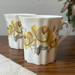 Royal Grafton Fine Bone China 2 Mugs Yellow Roses Flowers 7 oz England